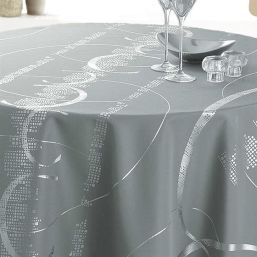 Tafelkleed anti-vlek grijs met zilveren strepen | Franse Tafelkleden