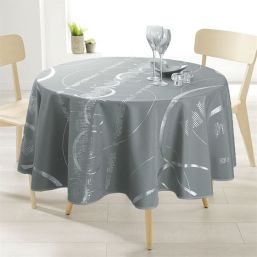 Tablecloth anti-stain gray with silver stripes | Franse Tafelkleden