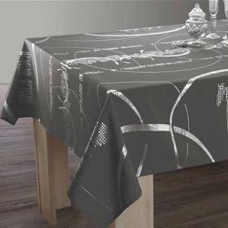 Tischdecke Anti-Fleck Anthrazit mit silbernen Streifen | Franse Tafelkleden