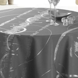 Tischdecke Anti-Fleck Anthrazit mit silbernen Streifen | Franse Tafelkleden