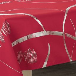 Tischdecke Anti-Fleck rot mit silbernen Streifen | Franse Tafelkleden