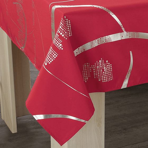 Tafelkleed anti-vlek rood met zilveren strepen | Franse Tafelkleden