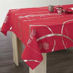 Tischdecke Anti-Fleck rot mit silbernen Streifen | Franse Tafelkleden