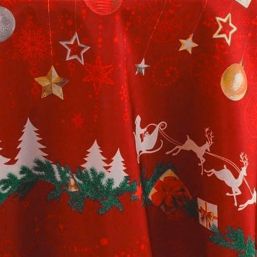 Tablecloth anti-stain red christmas fir and star | Franse Tafelkleden