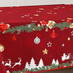 Tablecloth anti-stain red christmas fir and star | Franse Tafelkleden