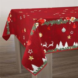 Tischdecke Anti-Fleck rechteckig rot mit weißen Weihnachtsbäumen und Rentieren