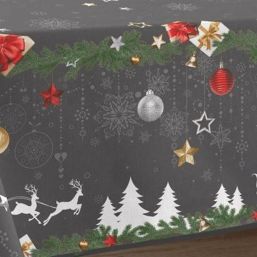 Tafelkleed anti-vlek grijs kerst spar en ster | Franse Tafelkleden