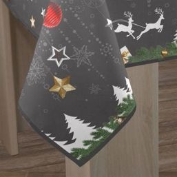 Tablecloth anti-stain gray christmas fir and star | Franse Tafelkleden