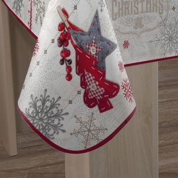 Tafelkleed anti-vlek beige kerst spar en ster | Franse Tafelkleden