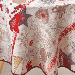 Tablecloth white beige christmas spruce and star | Franse Tafelkleden