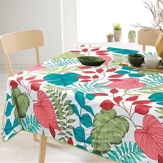 tablecloth rectangular anti-stain white with leaves