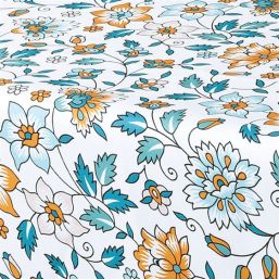 Tischdecke Anti-Fleck blaue und orange Blumen | Franse Tafelkleden