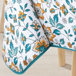Tablecloth anti-stain blue and orange flowers | Franse Tafelkleden