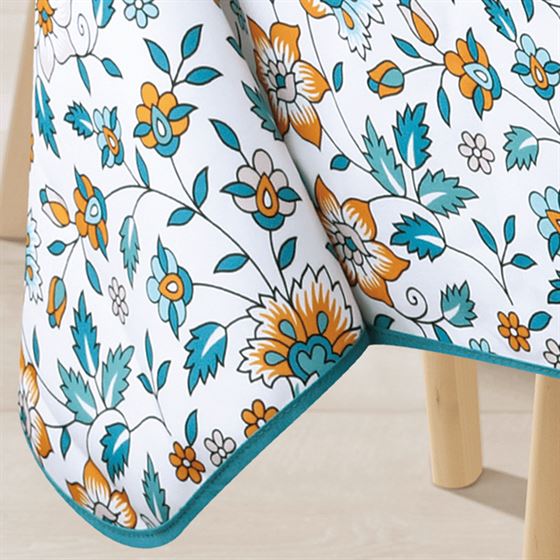 Tischdecke Anti-Fleck blaue und orange Blumen | Franse Tafelkleden