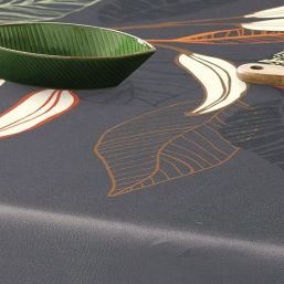 Tischdecke Anti-Fleck Anthrazit mit Blätter | Franse Tafelkleden