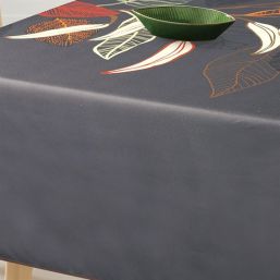 Tablecloth anti-stain anthracite with leaves | Franse Tafelkleden