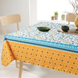 Nappe de table anti tache fleurs bleu et oranges | Franse Tafelkleden