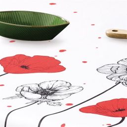 Tablecloth anti-stain white with poppy | Franse Tafelkleden