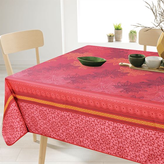 Tablecloth rectangular anti-stain rouge tropicana with leaves