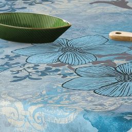 Nappe de table bleu avec ornement et fleurs | Franse Tafelkleden