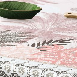 Tablecloth anti-stain pink classic with palms | Franse Tafelkleden