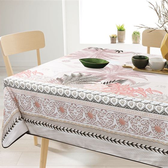 Tablecloth anti-stain pink classic with palms | Franse Tafelkleden