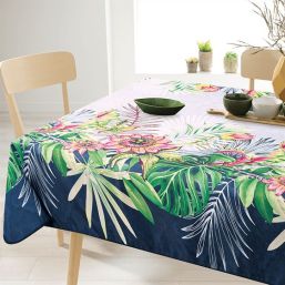Tablecloth rectangular anti-stain blue, white tropical jungle
