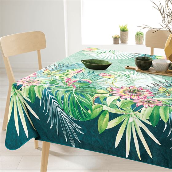 Nappe de table rectangulaire anti-tache vert jungle tropicale