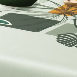Tischdecke Anti-Fleck olivgrün mit Blättern | Franse Tafelkleden