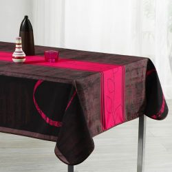 Tablecloth rouge stripe leaves 300 X 148 French tablecloths