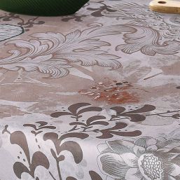 Tablecloth taupe with flowers and ornaments | Franse Tafelkleden