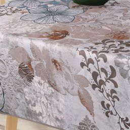 Tischdecke taupe mit Blumen und Ornamenten | Franse Tafelkleden