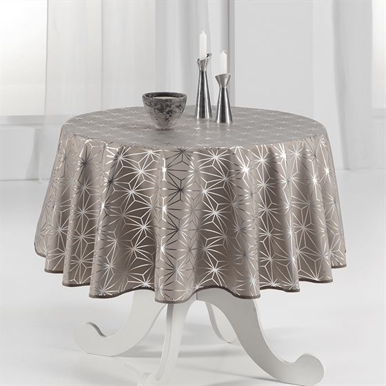 Tablecloth anti-stain taupe with silver stars | Franse Tafelkleden