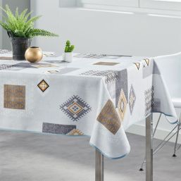 Tischdecke grau, ocker Quadrate Rechteck Französische Tischdecken
