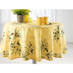 Gelb Tischdecke mit Oliven und Blättern Rund 160 cm | Franse Tafelkleden