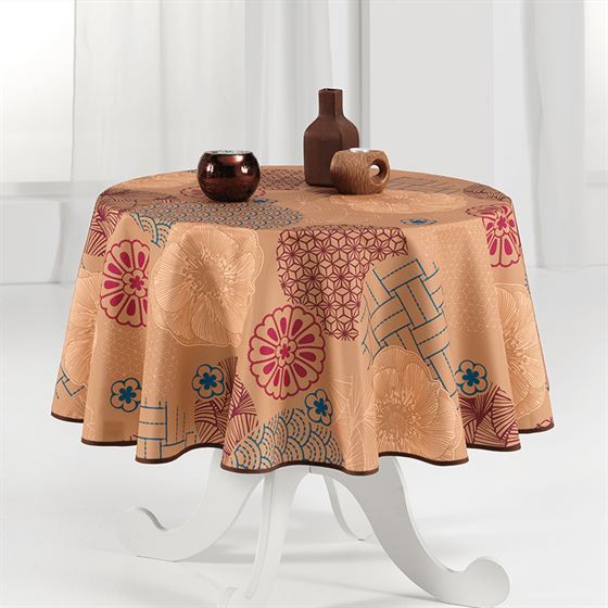 Tischdecke warmes und intensives Ocker 160 cm rund | Französische Tischdecken