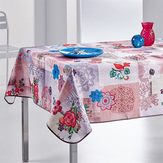 Tablecloth rectangular stain resistant with multicolored flowers