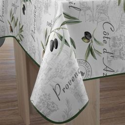 Tischdecke Anti-Fleck Weiß mit Oliven Provence | Franse Tafelkleden
