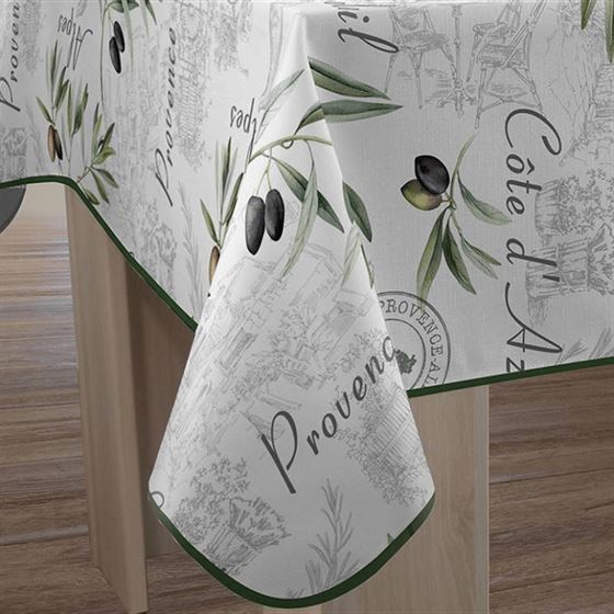 Tablecloth anti-stain white with olives Provence | Franse Tafelkleden