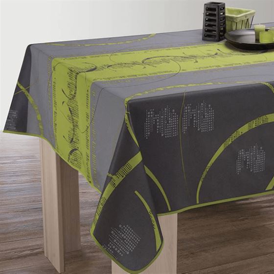 Tablecloth Astrid anis, gray with green stripes