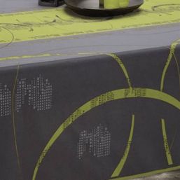 Nappe de table anti-tache gris avec rayures vertes | Franse Tafelkleden