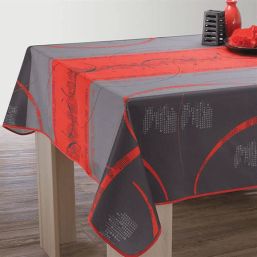 Tischdecke Anti-Fleck grau mit roten Streifen | Franse Tafelkleden