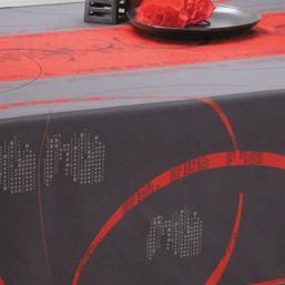 Nappe de table anti tache gris avec rayures rouges | Franse Tafelkleden