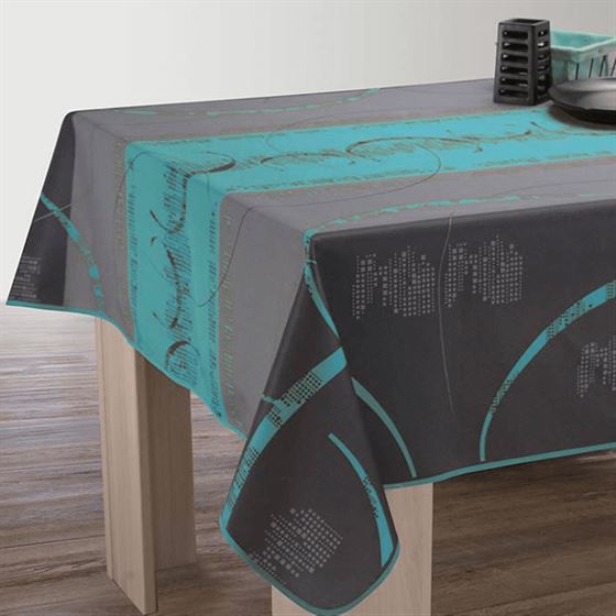 Nappe Rectangulaire Astrid anis, grise à rayures turquoise