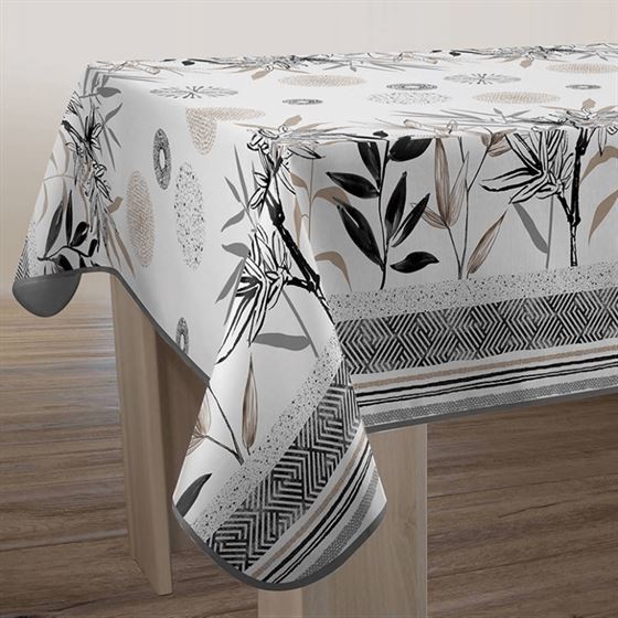 Tablecloth anti-stain ecru with stevia leaves