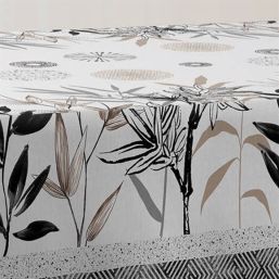 Nappe de table anti tache feuilles de stévia écru | Franse Tafelkleden