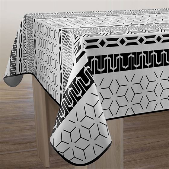 Tablecloth rectangular ecru, black graphic