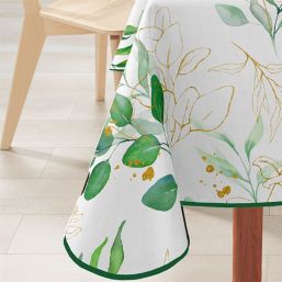 Nappe de table blanc avec des feuilles jaunes | Franse Tafelkleden