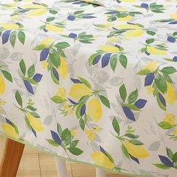Tischdecke Anti-Fleck weiß mit Zitronen | Franse Tafelkleden