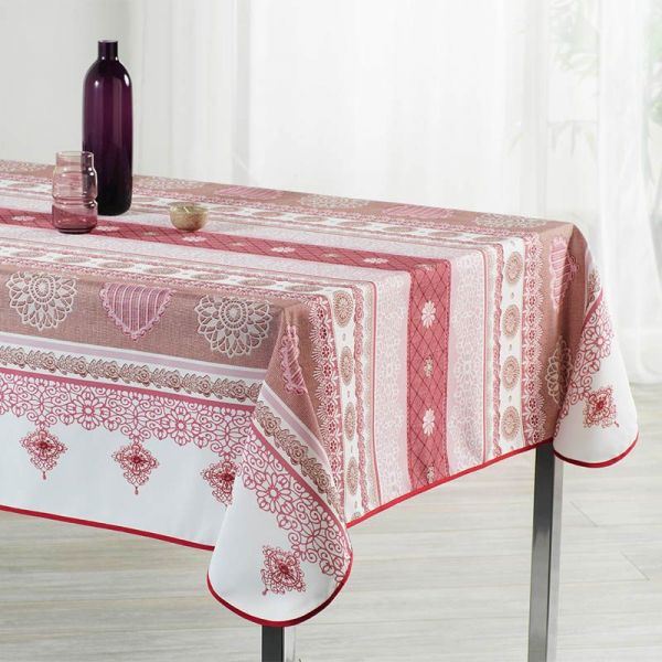 Tablecloth 300x148 cm Rectangle red white with crocheted French tablecloths